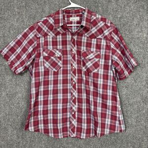 Wrangler Wrancher Shirt Mens XL Red Plaid Lightweight Pearl Snap Western Cowboy